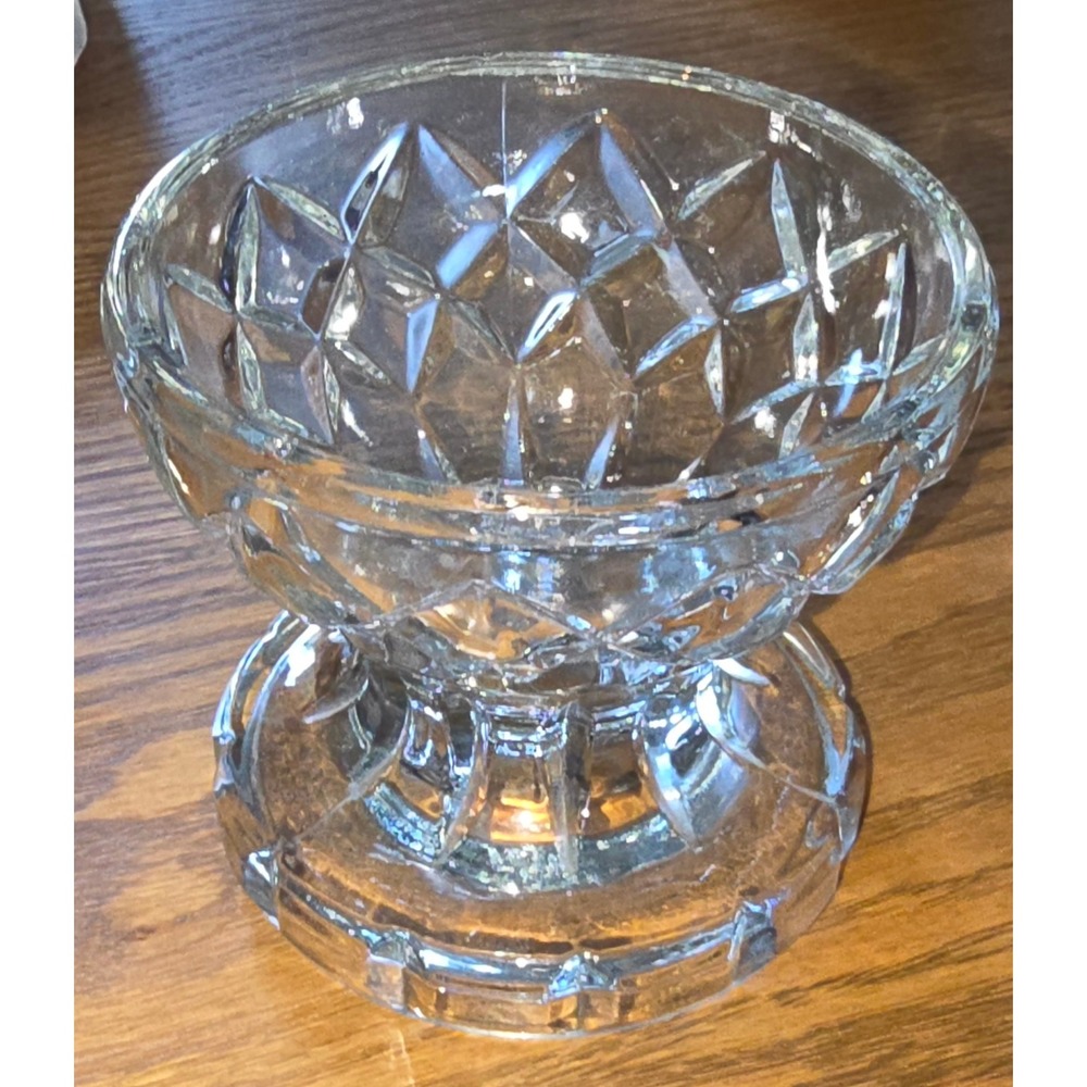 Vintage Clear Pressed Glass Pedestal Bowl Diamond Point Candy Dish Centerpiece